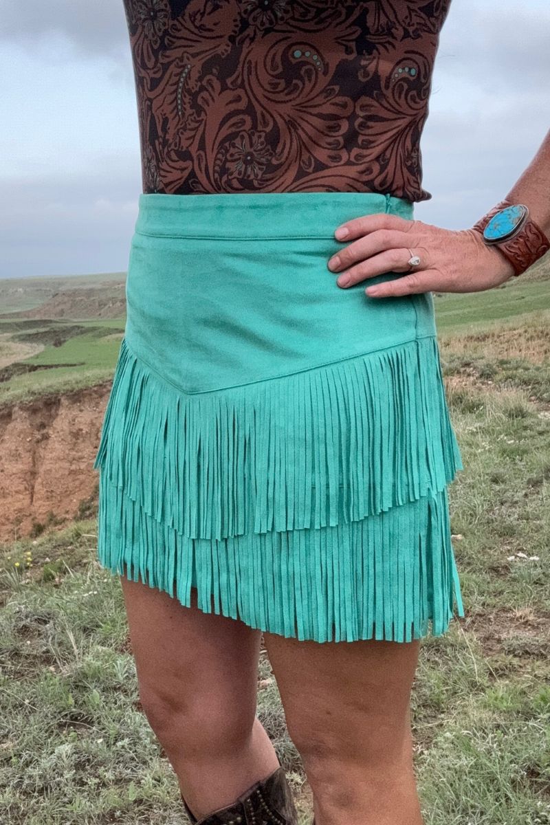 Mini Skirt Fringe Skirt Turquoise Rock Roll Denim Women's Fringe