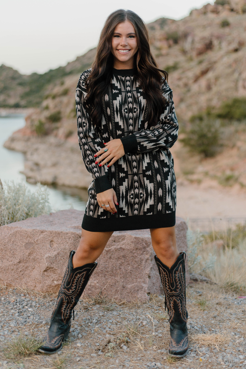aztec knit dress Women's Aztec Knit Sleeveless Sweater Dress Lucky & Blessed Large