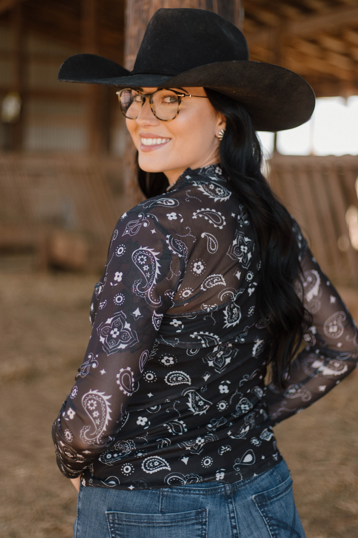 Bandana Babe Mesh Top Black