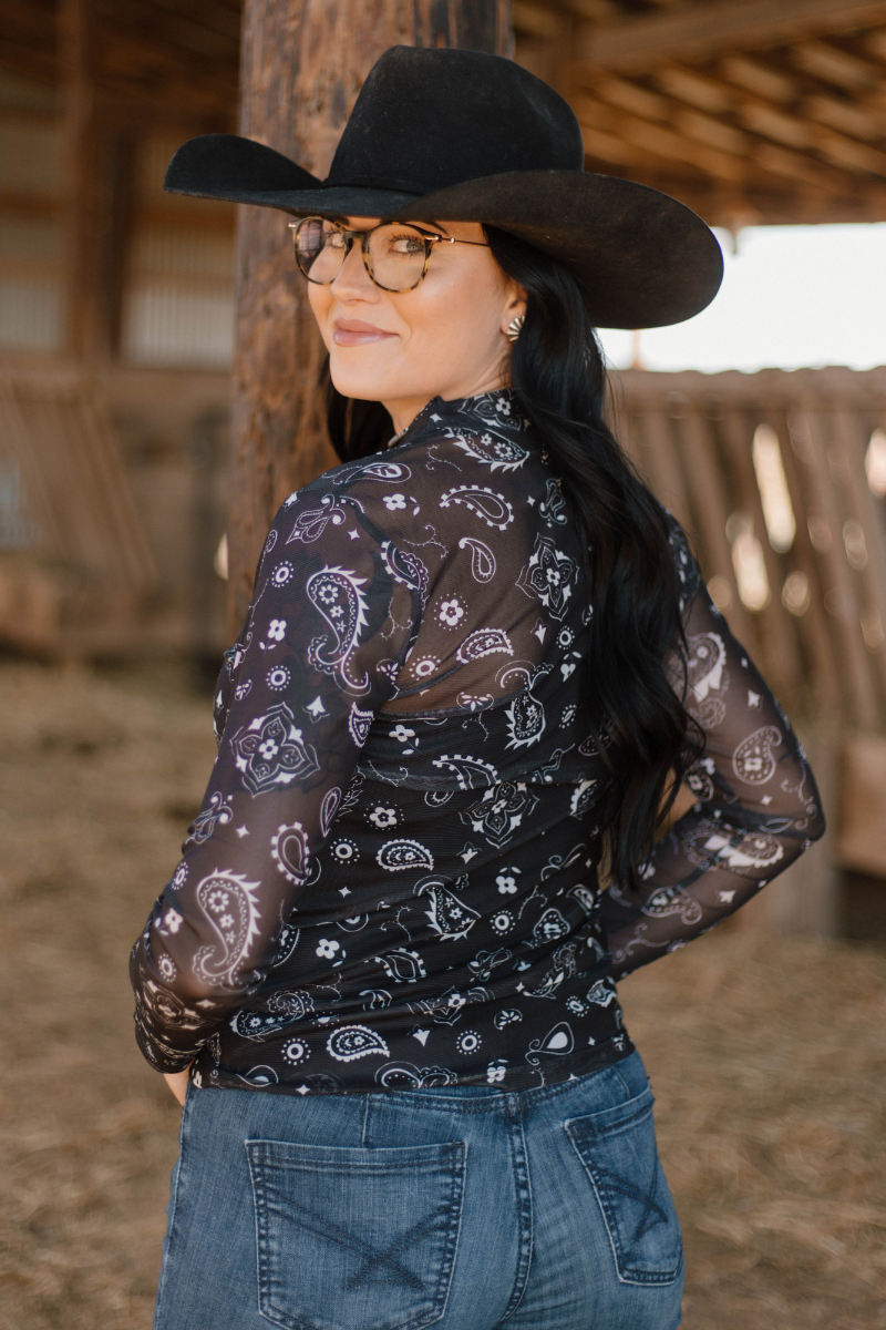 Bandana Babe Mesh Top Black