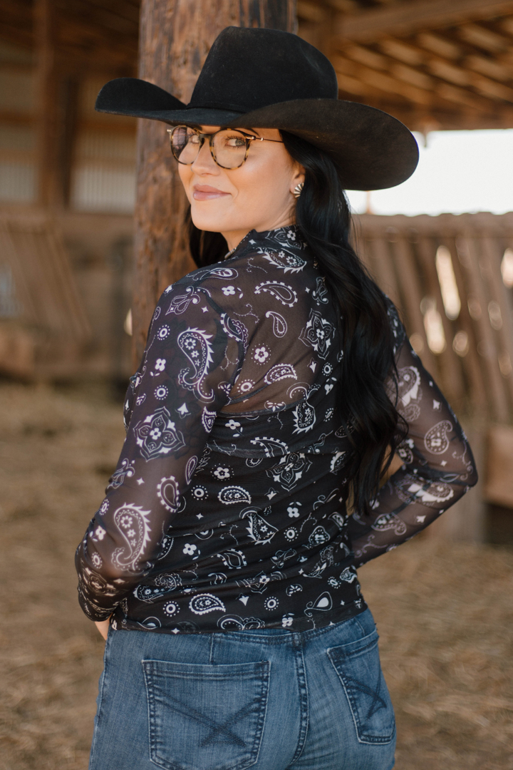 Bandana Babe Mesh Top Black