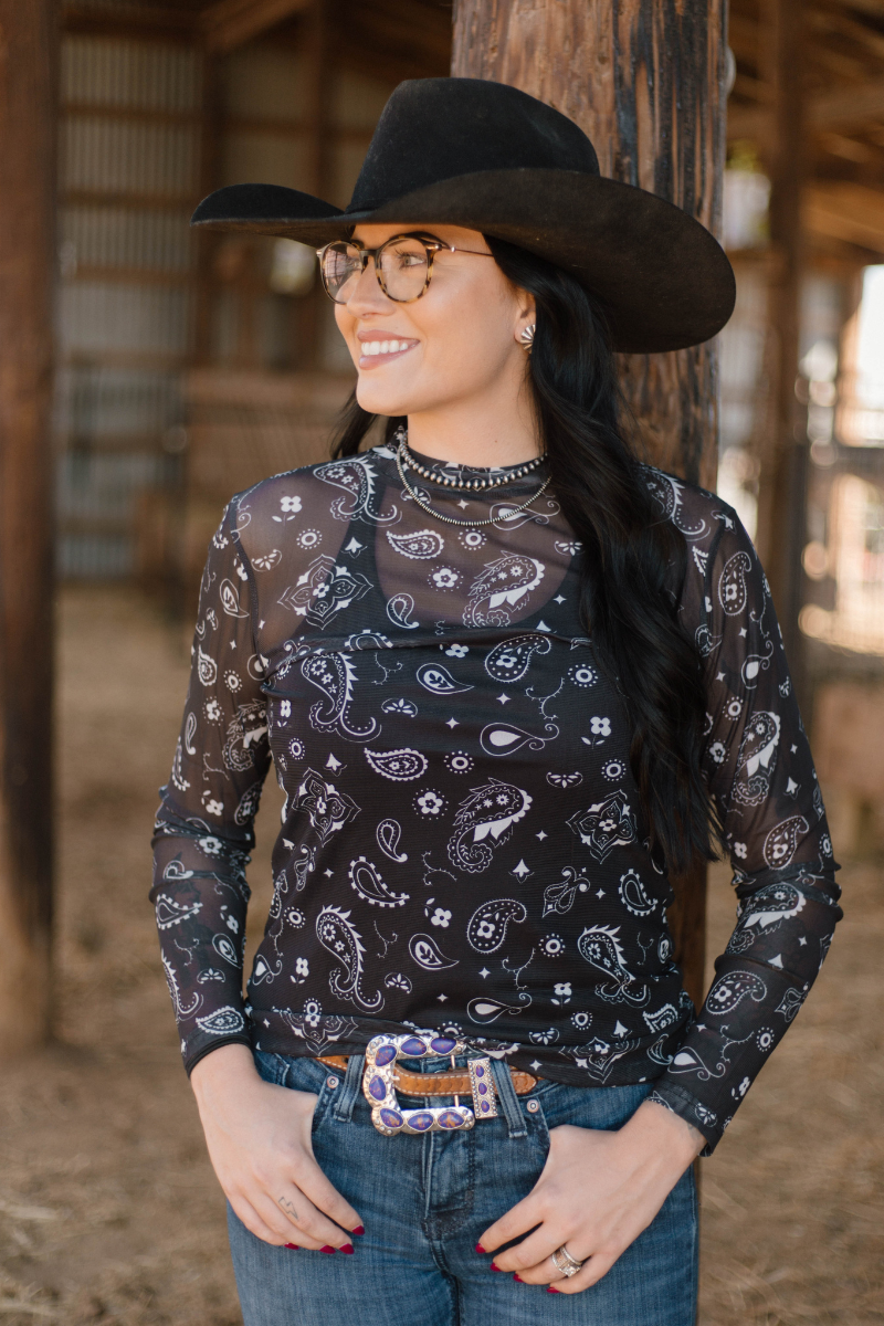 Bandana Babe Mesh Top Black