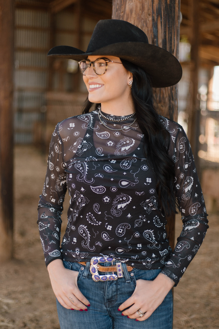 Bandana Babe Mesh Top Black