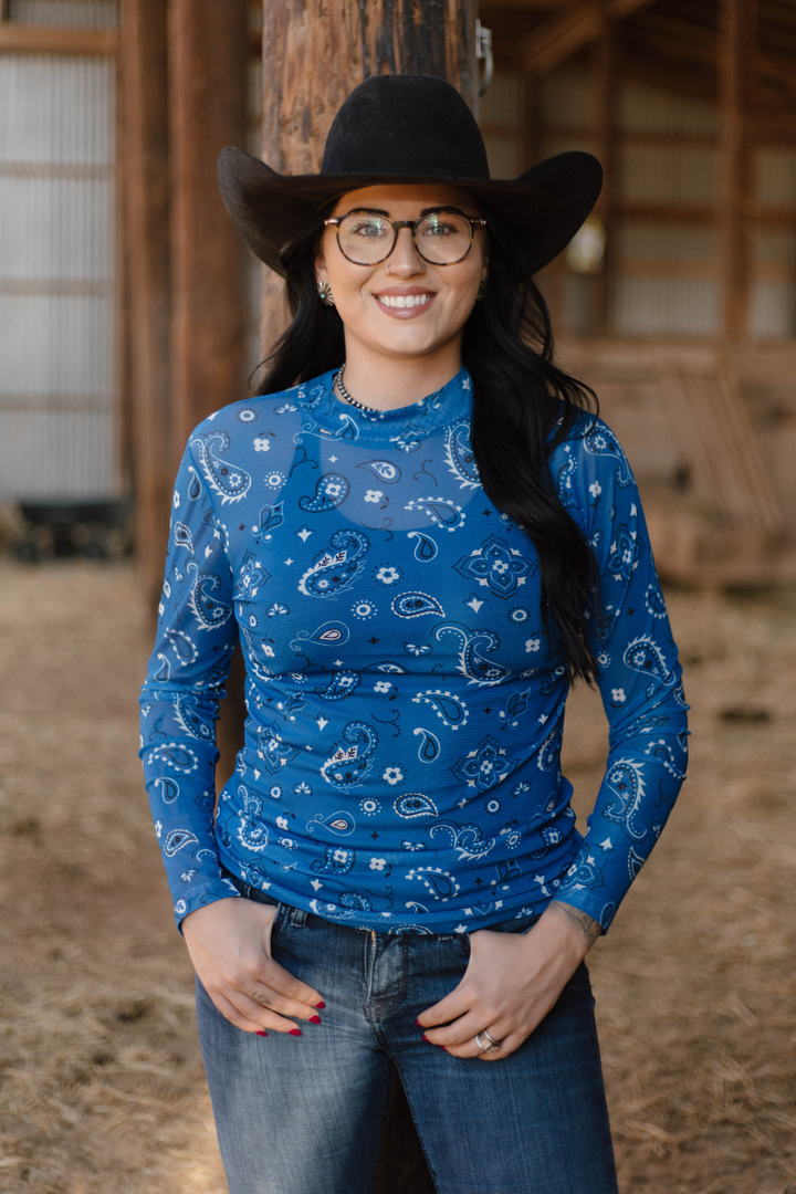Bandana Babe Mesh Top Blue