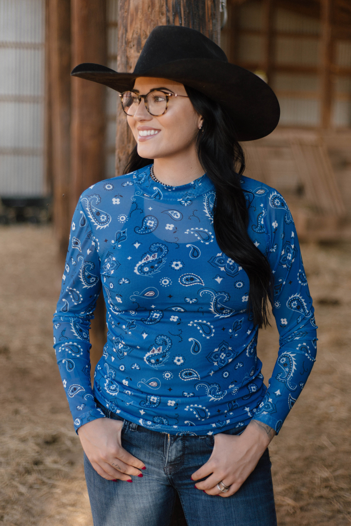 Bandana Babe Mesh Top Blue