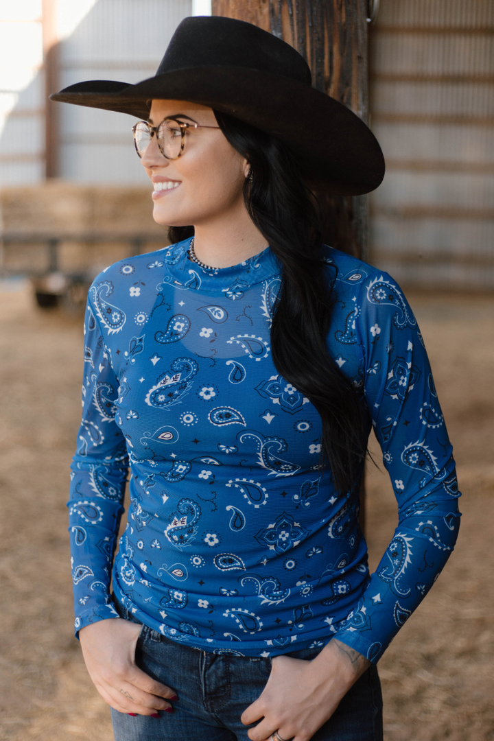Bandana Babe Mesh Top Blue