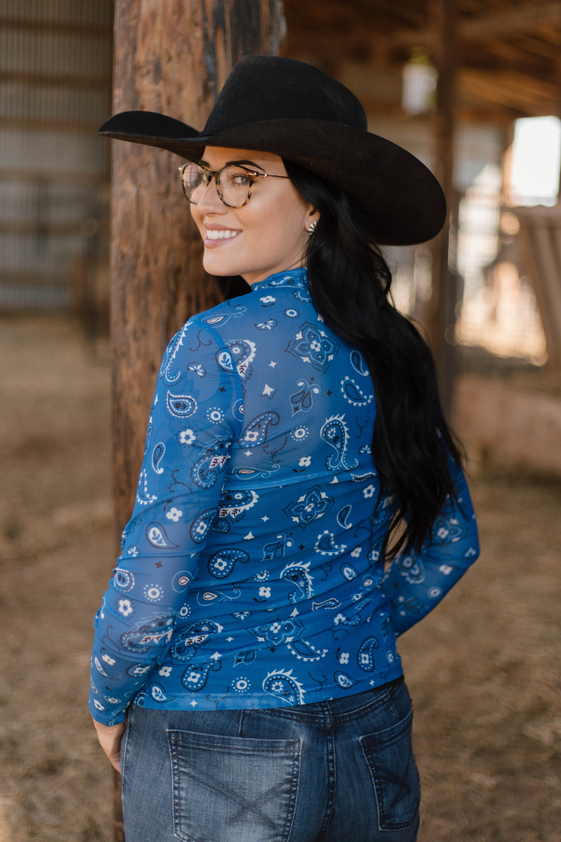 Bandana Babe Mesh Top Blue