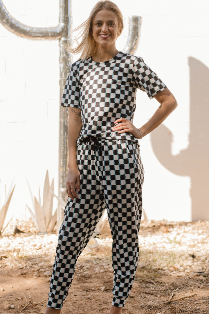 Checked In Turquoise Joggers