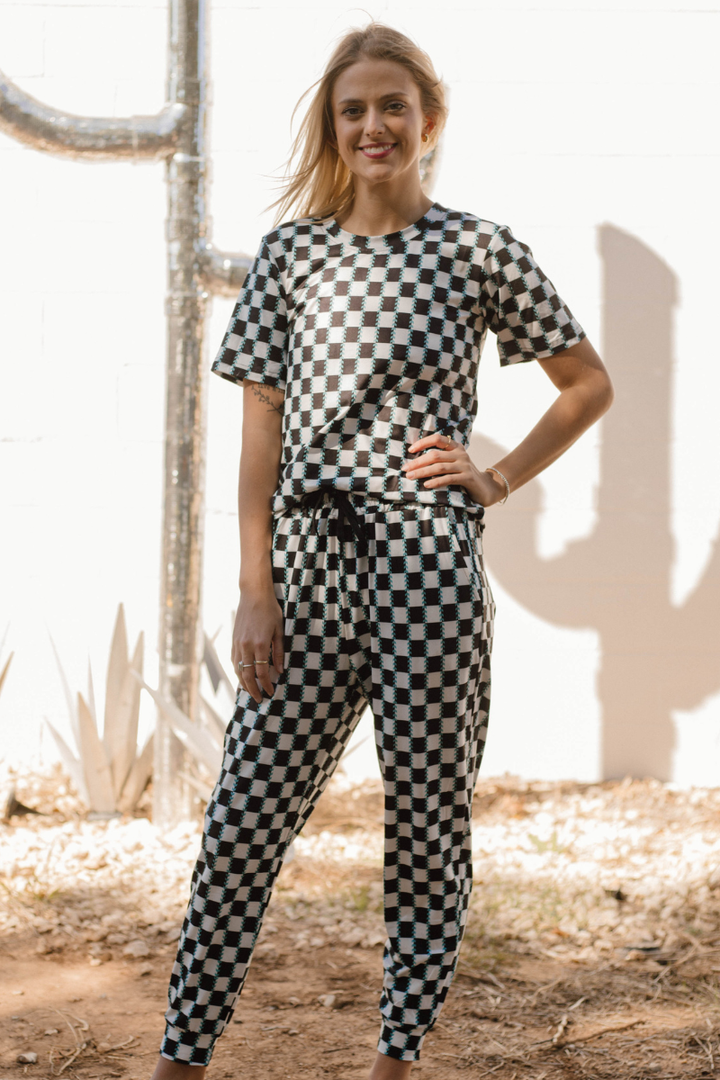 Checked In Turquoise Joggers