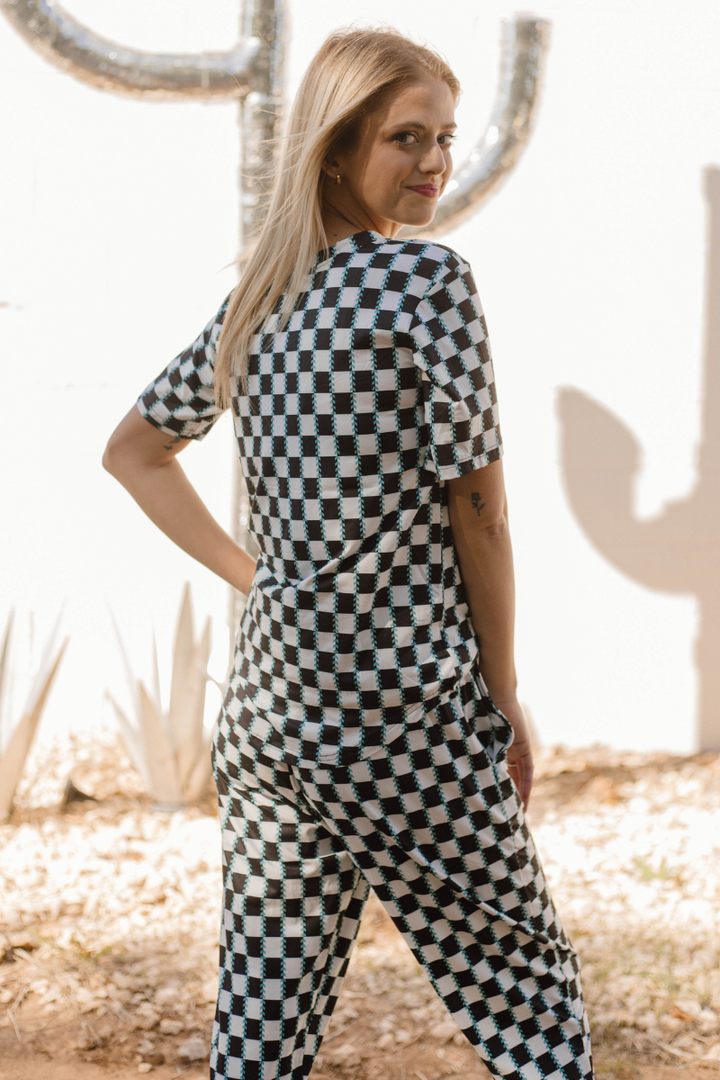 Checked In Turquoise Top