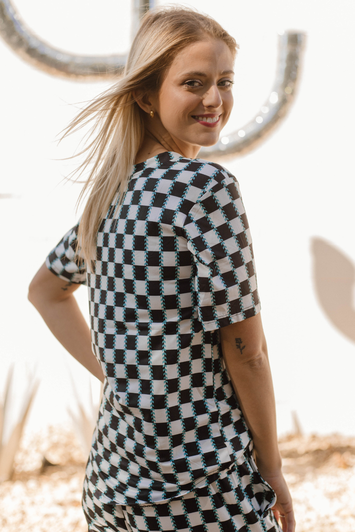 Checked In Turquoise Top