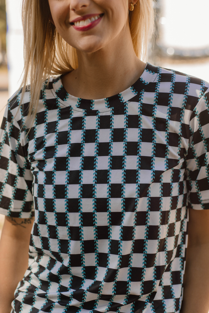 Checked In Turquoise Top