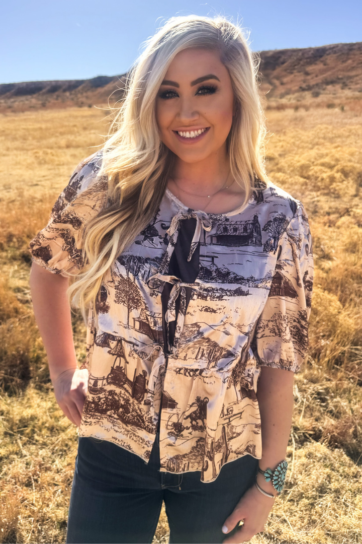 Life on the Ranch Tie Top