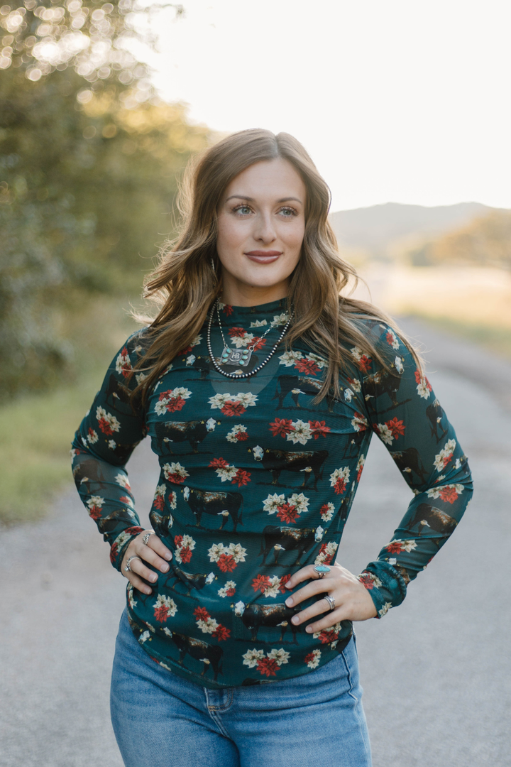 Poinsettias on the Prairie Mesh Top