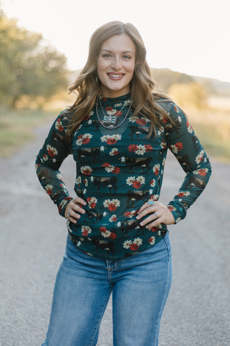 Poinsettias on the Prairie Mesh Top