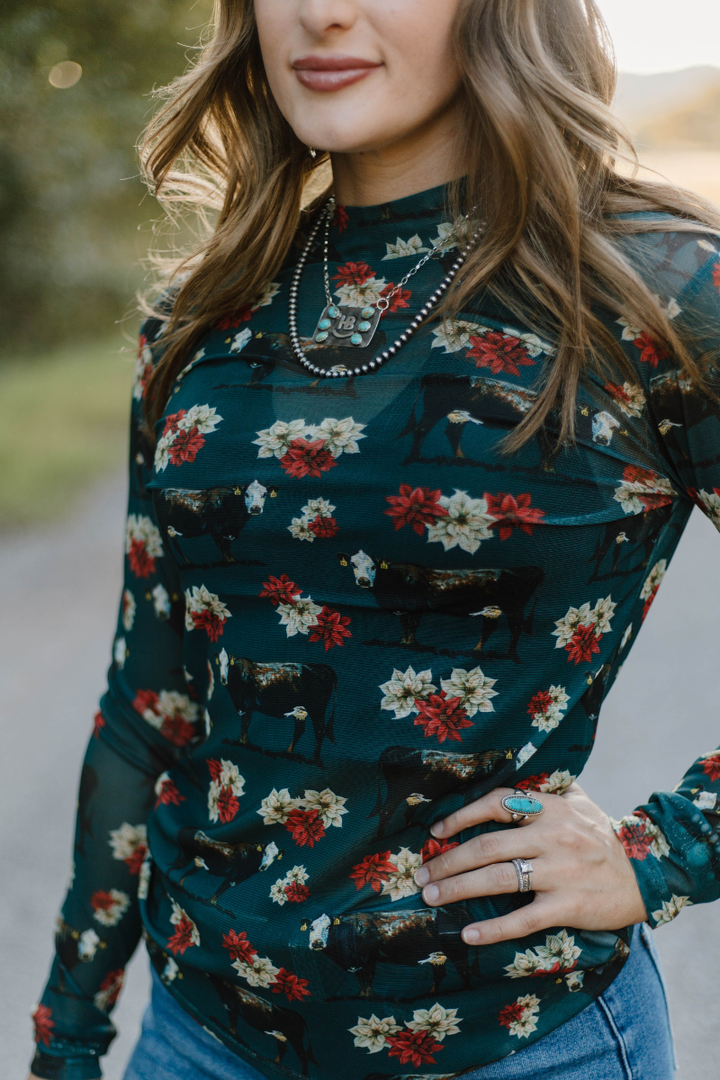 Poinsettias on the Prairie Mesh Top