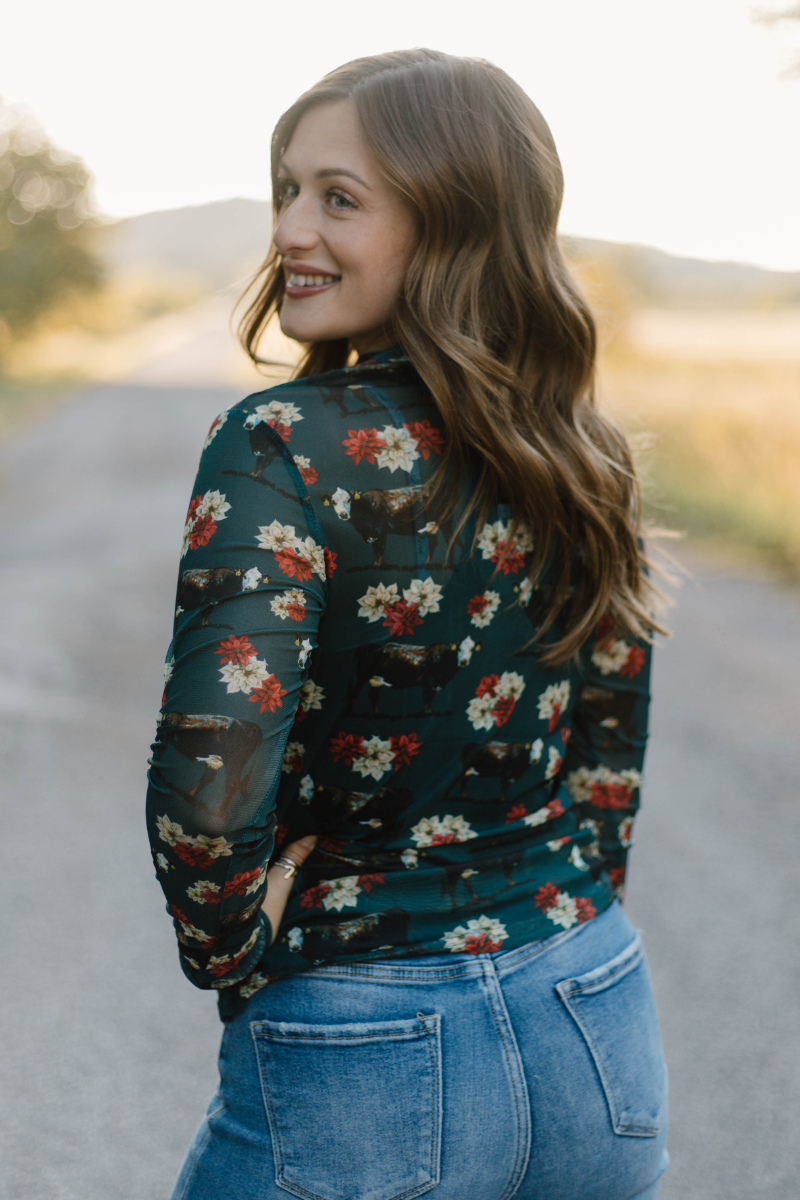 Poinsettias on the Prairie Mesh Top