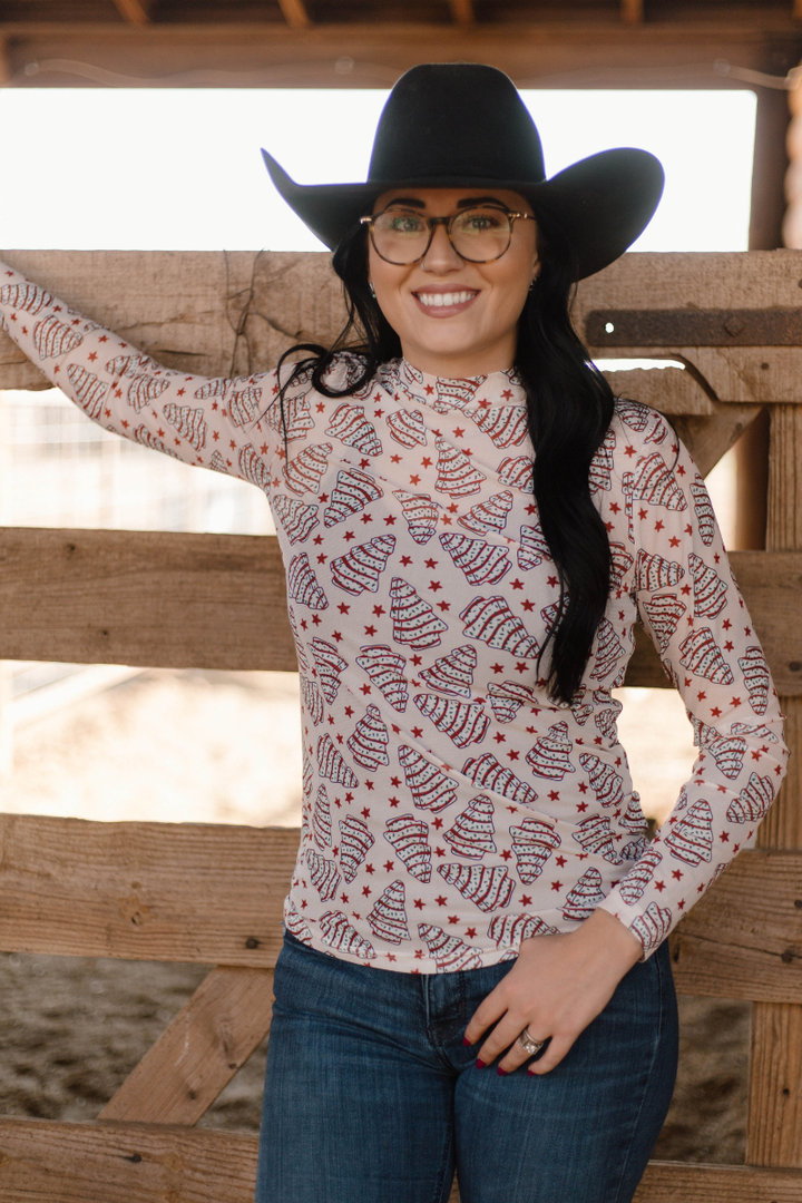 Snowflakes and Tree Cakes Mesh Top