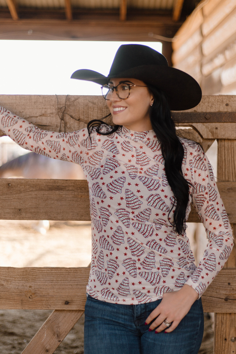 Snowflakes and Tree Cakes Mesh Top