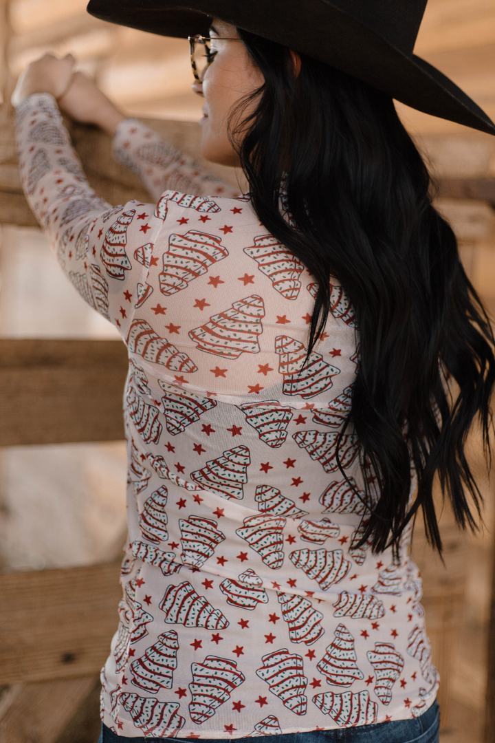Snowflakes and Tree Cakes Mesh Top