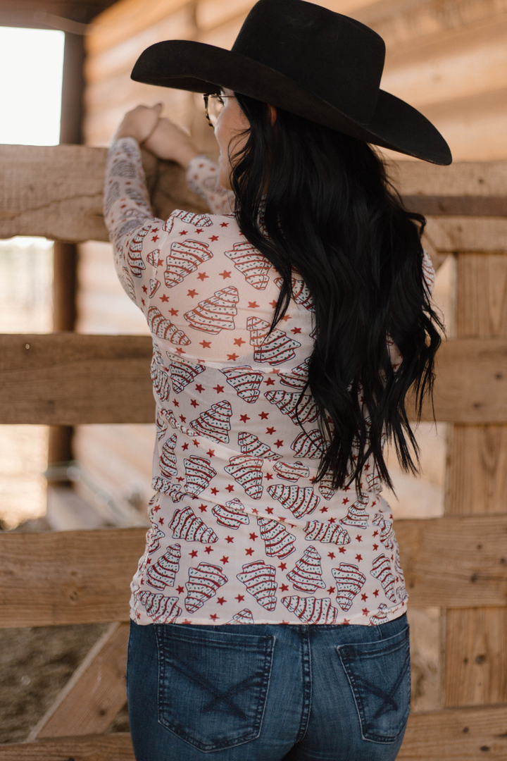 Snowflakes and Tree Cakes Mesh Top