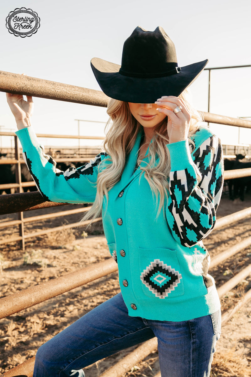 VINTAGE VAQUERA KNIT SWEATER TURQUOISE – Sterling Kreek