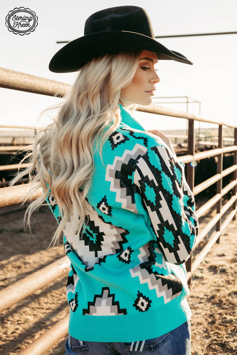 VINTAGE VAQUERA KNIT SWEATER TURQUOISE – Sterling Kreek
