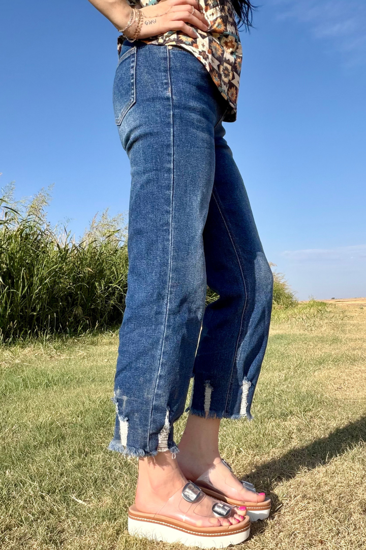 Outlaw Crop Jeans - Dark Wash