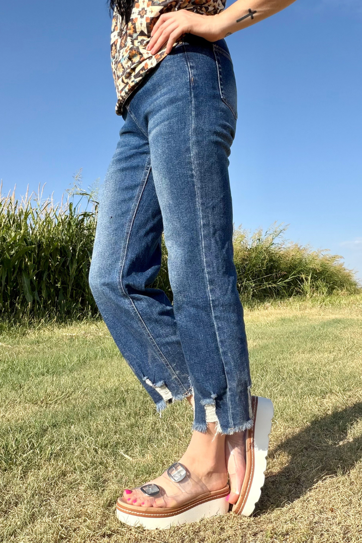 Outlaw Crop Jeans - Dark Wash