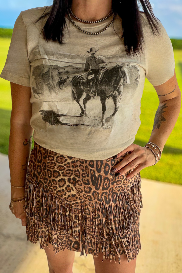 Fort Worth Fringe Skirt - Leopard