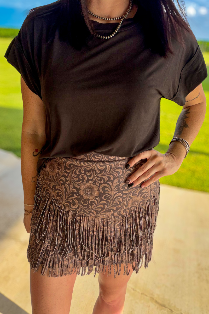 Fort Worth Fringe Skirt - Tooled Leather