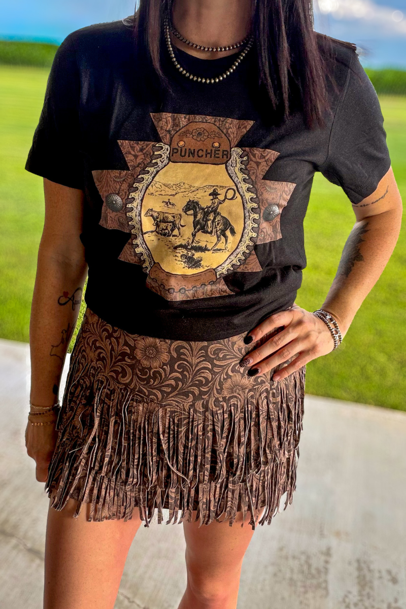 Fort Worth Fringe Skirt - Tooled Leather