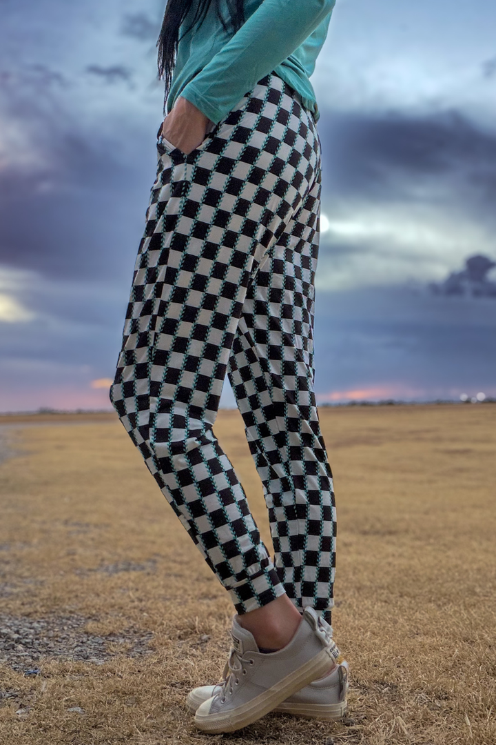Checked In Turquoise Joggers