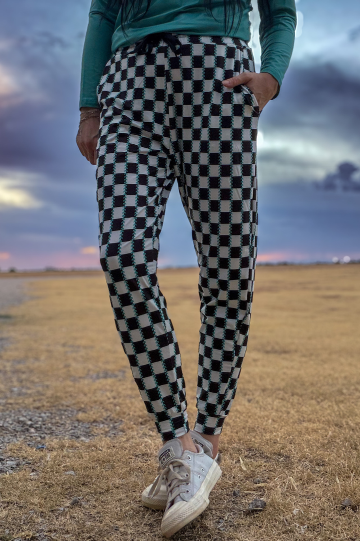 Checked In Turquoise Joggers
