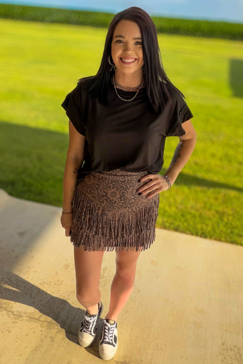 Fort Worth Fringe Skirt - Tooled Leather
