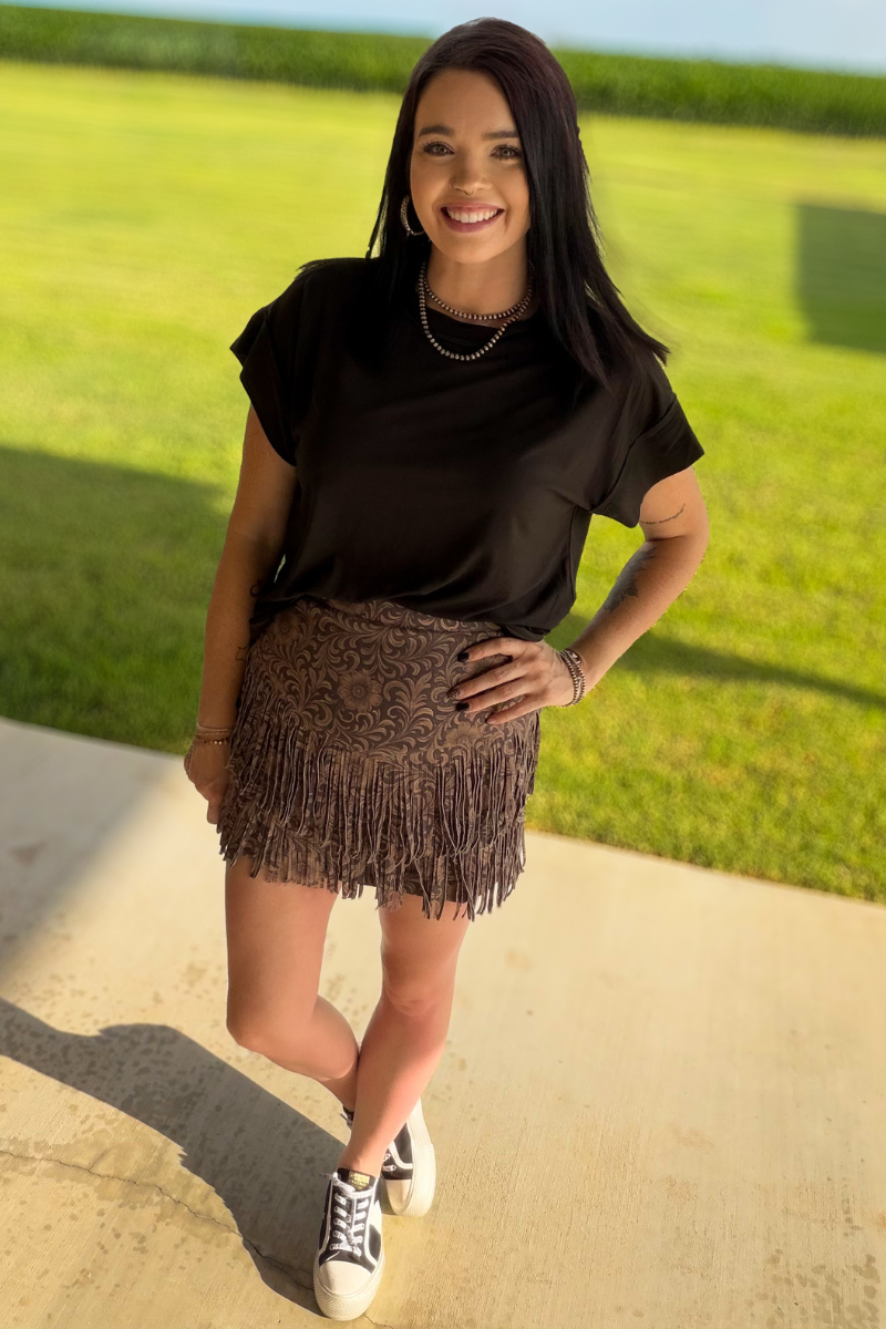Fort Worth Fringe Skirt - Tooled Leather