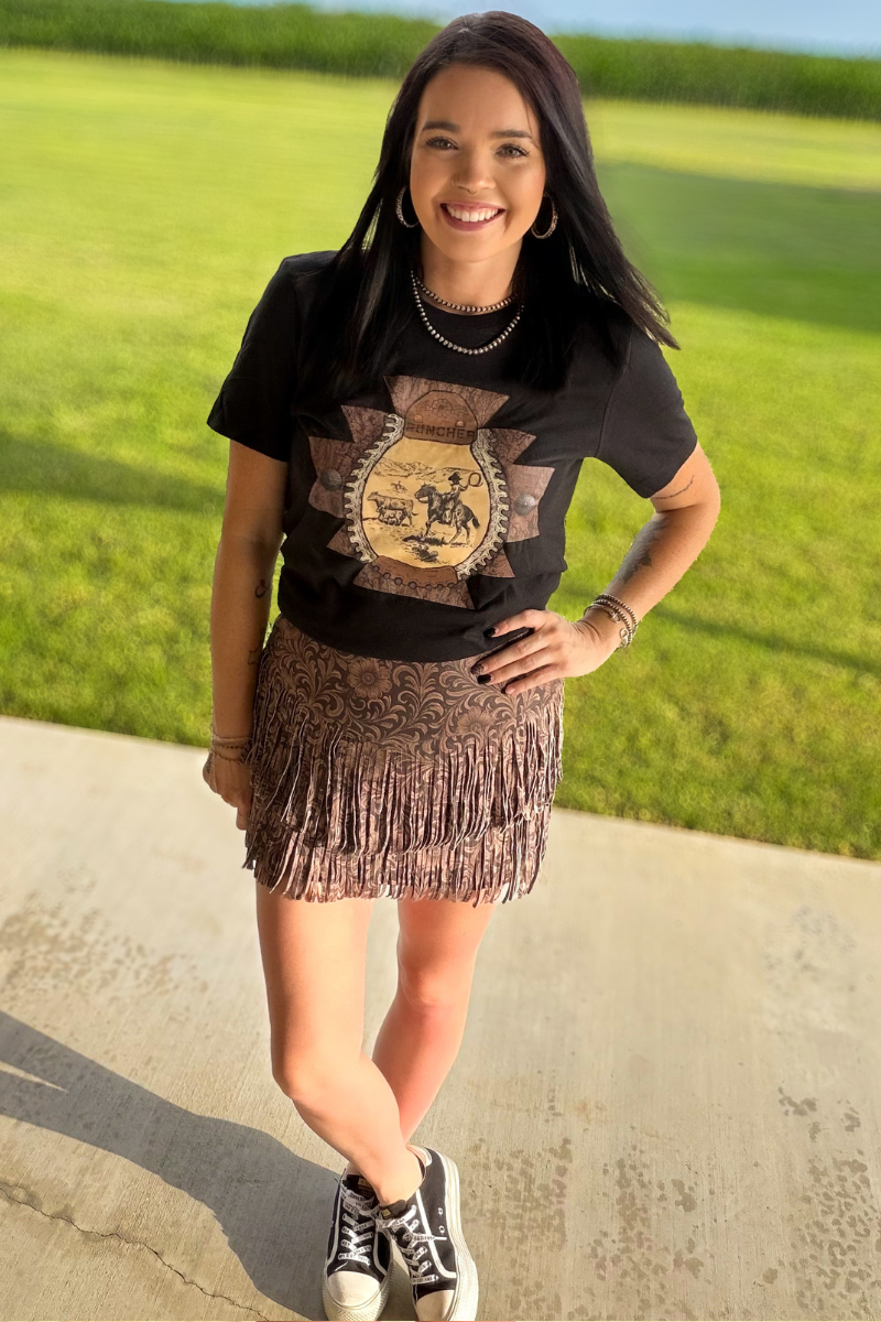 Fort Worth Fringe Skirt - Tooled Leather