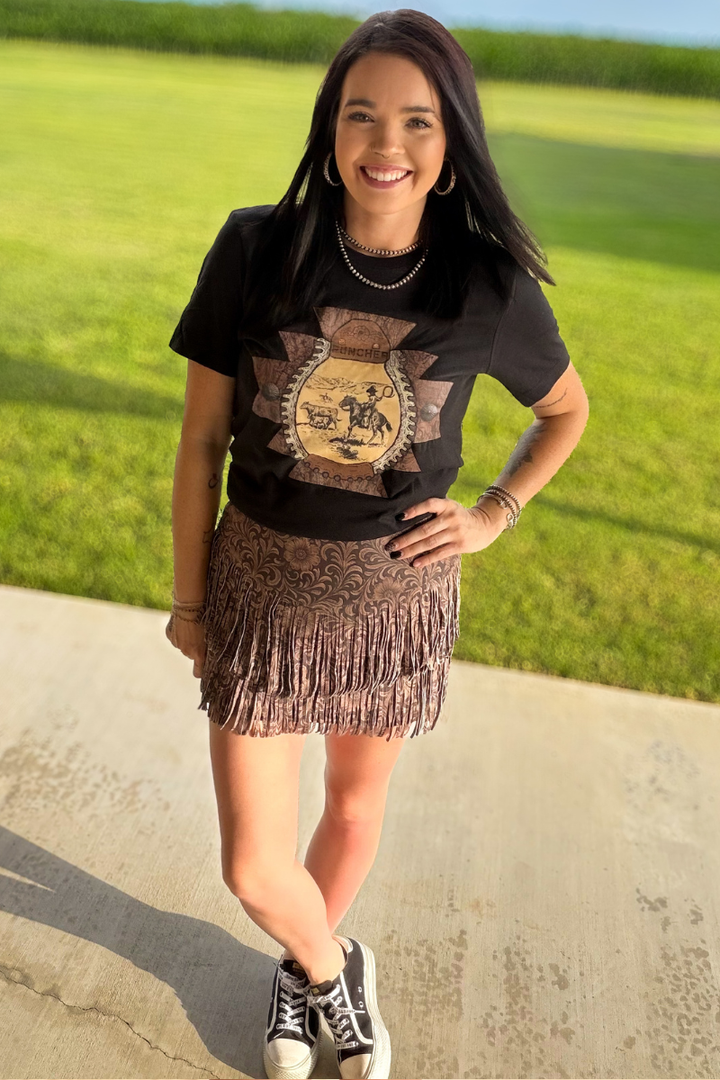 Fort Worth Fringe Skirt - Tooled Leather