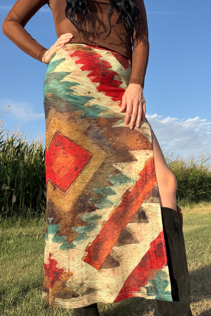 Aztec Sundown Slit Skirt