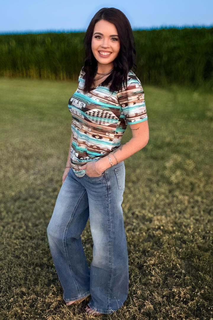 Rustic Turquoise Aztec Top