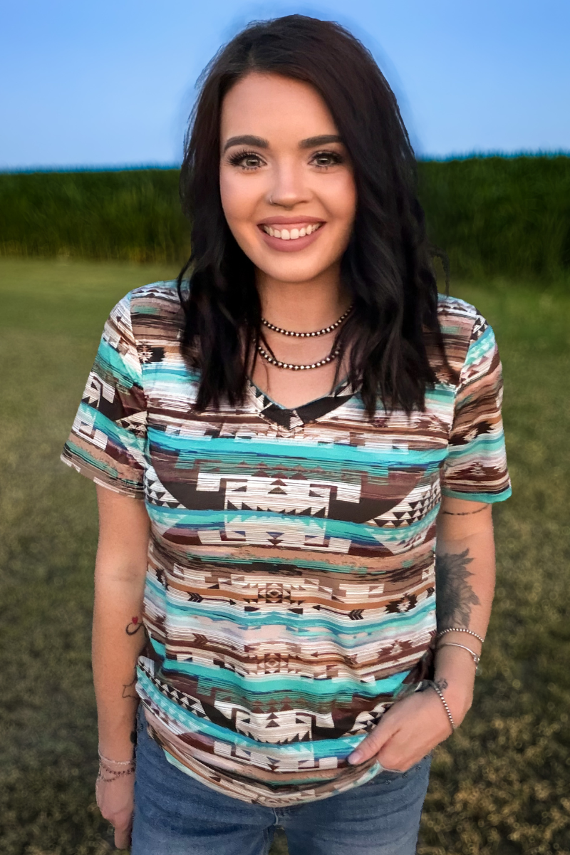 Rustic Turquoise Aztec Top