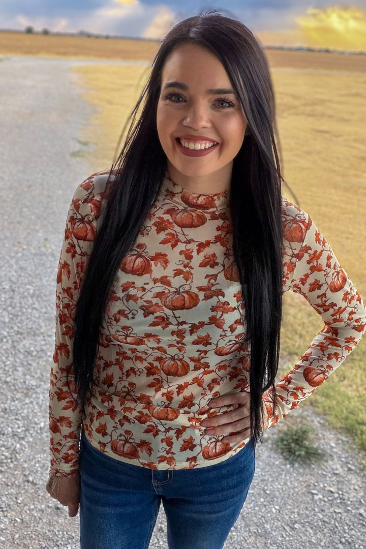 Pumpkins & Petals Mesh Top