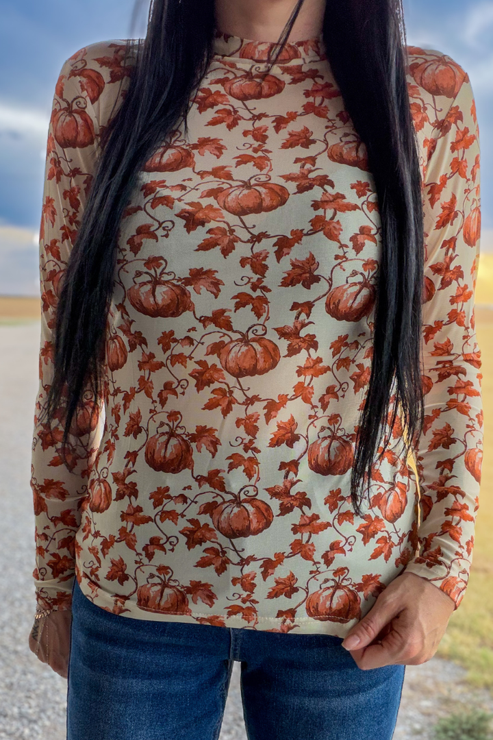 Pumpkins & Petals Mesh Top