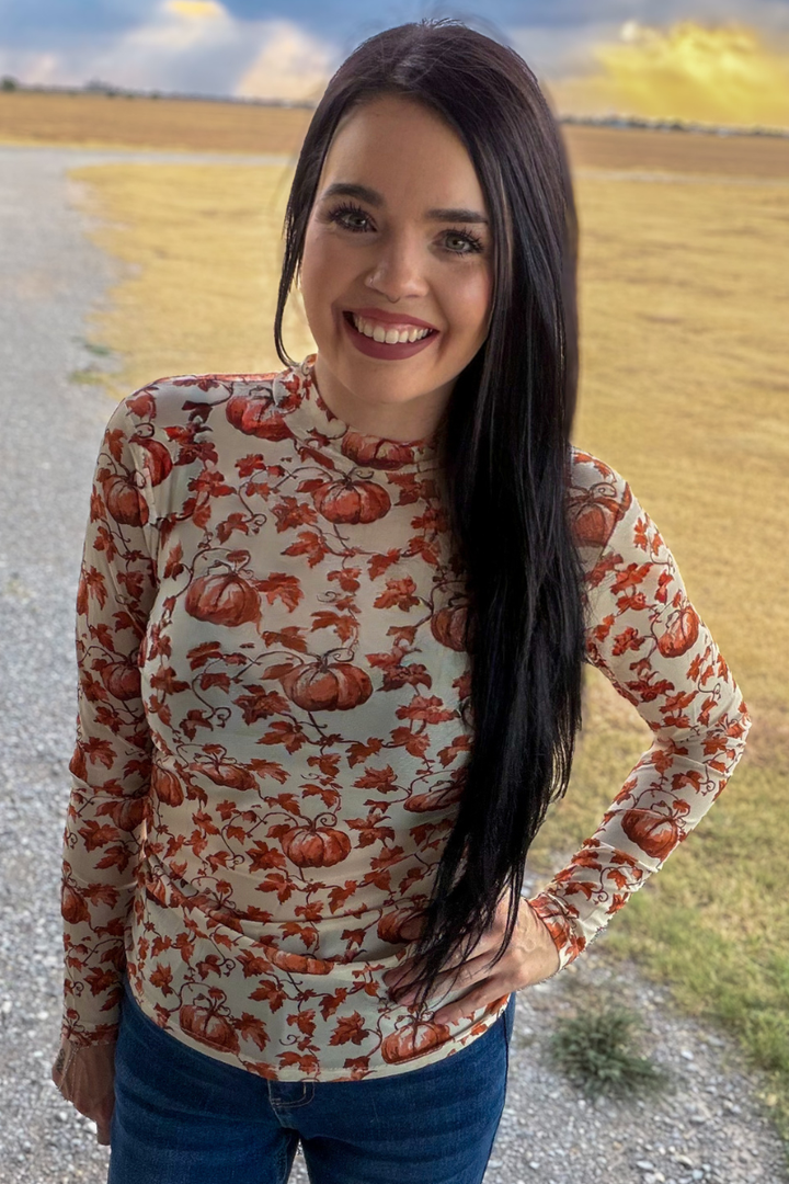 Pumpkins & Petals Mesh Top