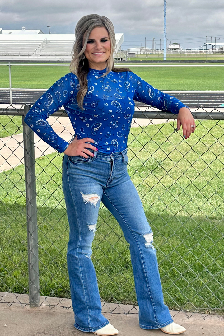 Bandana Babe Mesh Top Blue