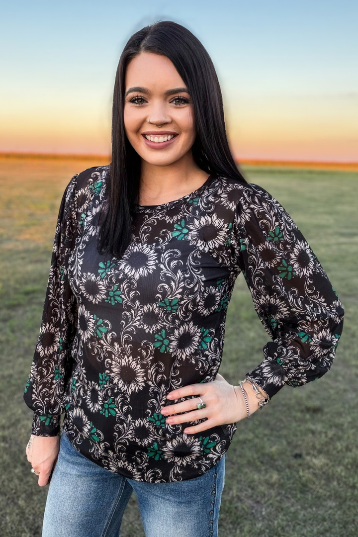 Midnight Meadow Mesh Top