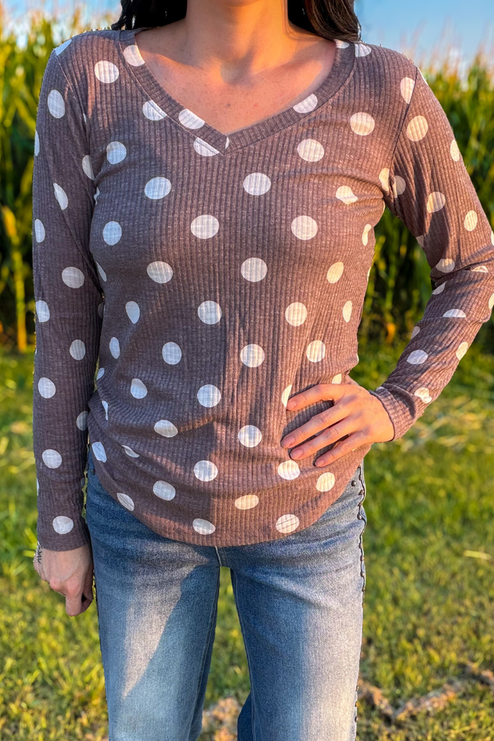 Prairie Polka Top- Chocolate Brown