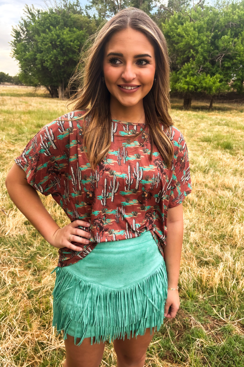 FORT WORTH FRINGE SKIRT TURQUOISE