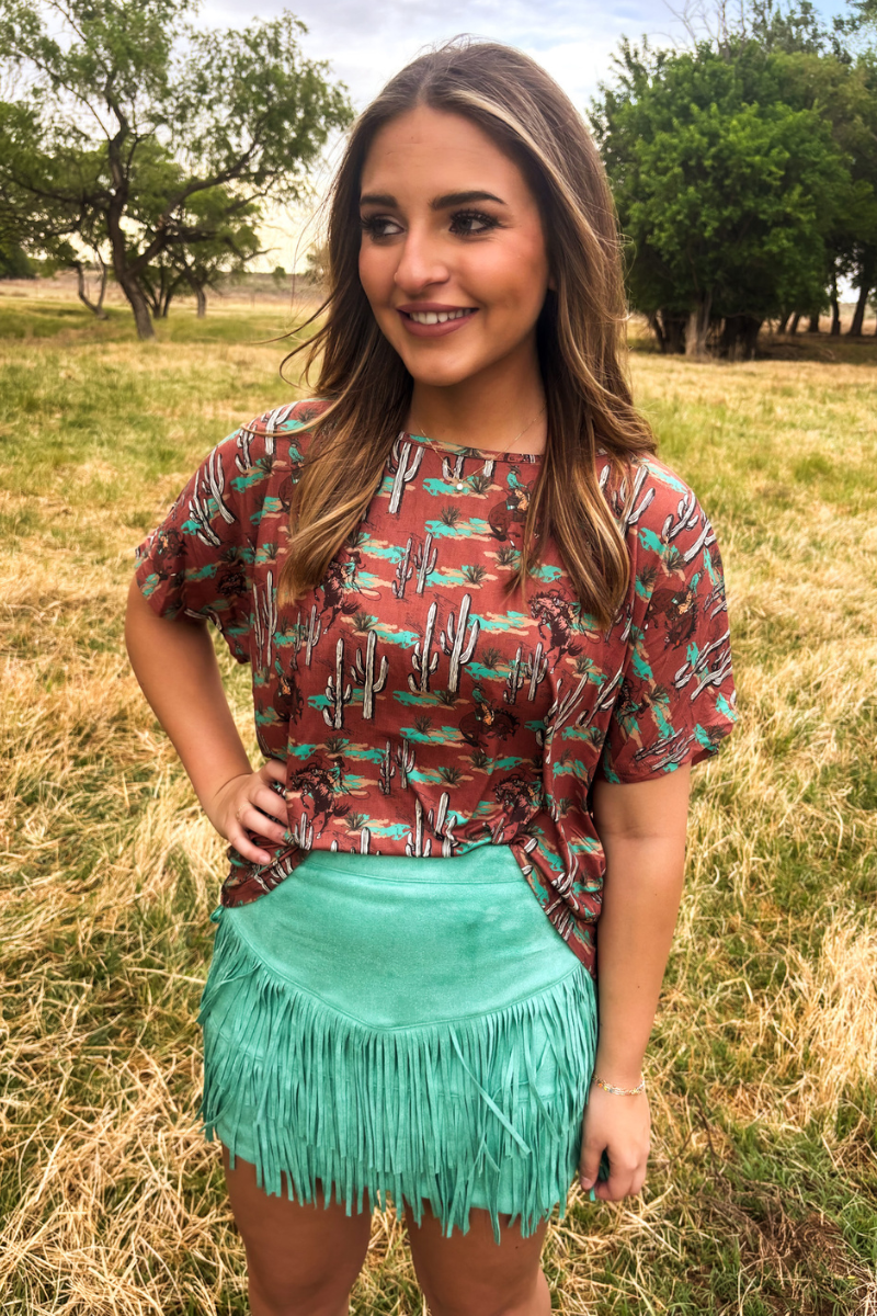 FORT WORTH FRINGE SKIRT TURQUOISE