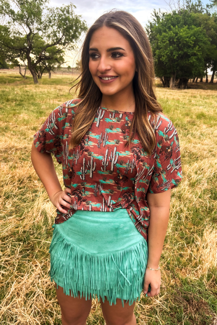 FORT WORTH FRINGE SKIRT TURQUOISE